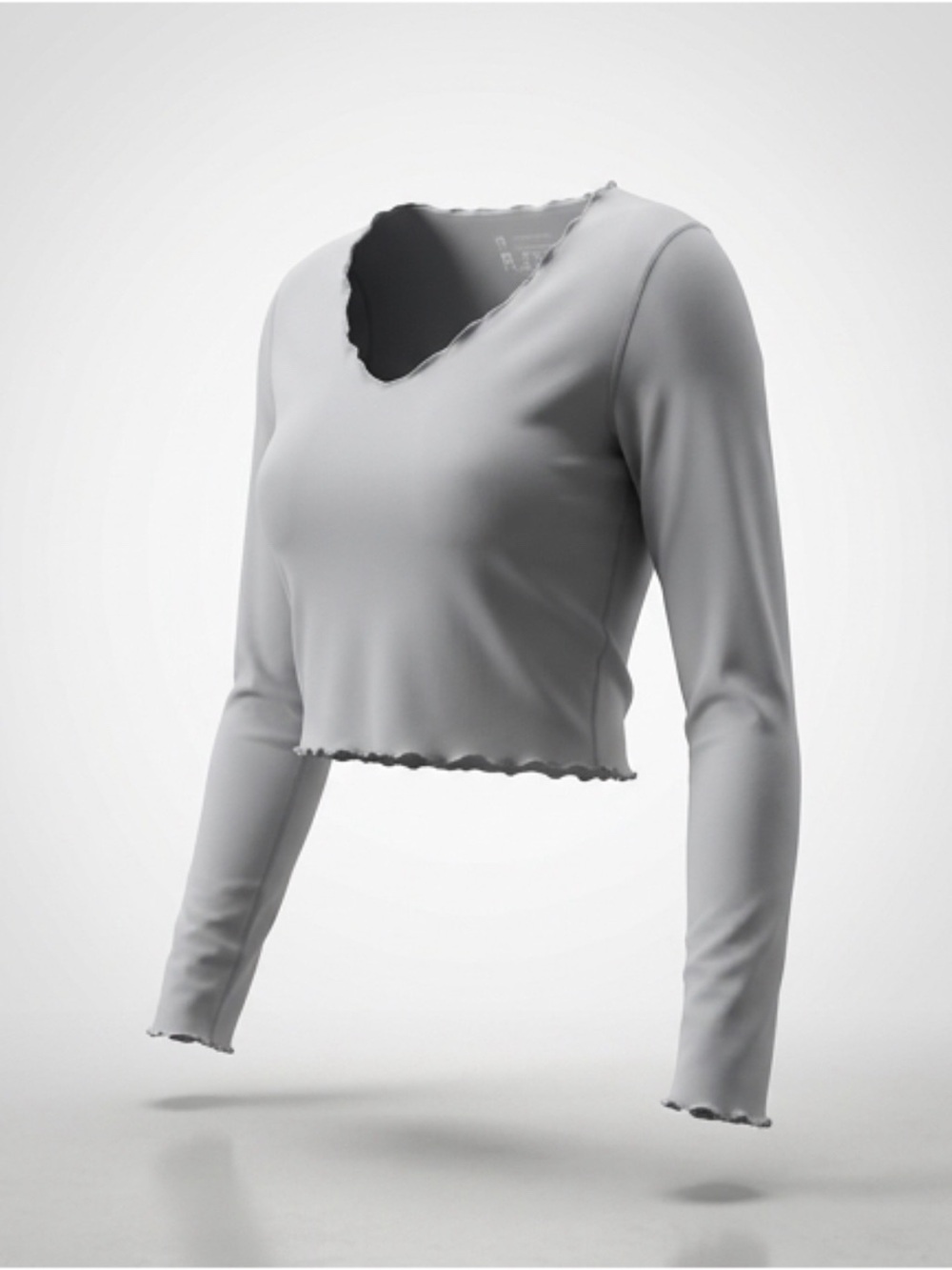 OQQ Seamless Long Sleeve Crop Top Light Gray Size Small